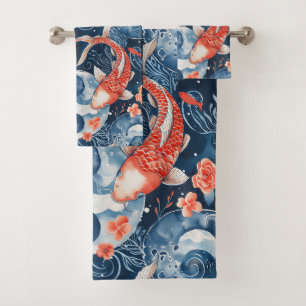 Japanischer Fisch in Wasserfarbe Badhandtuch Set