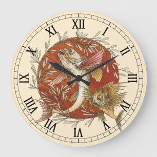 Japanischer Fliegender Fisch und Bambusblätter Vin Große Wanduhr