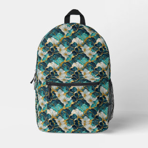 Japanischer floraler Teal-Gold-Rucksack Bedruckter Rucksack