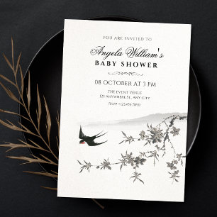 Japanischer floraler Zweig Vogel Baby Shower Einladung
