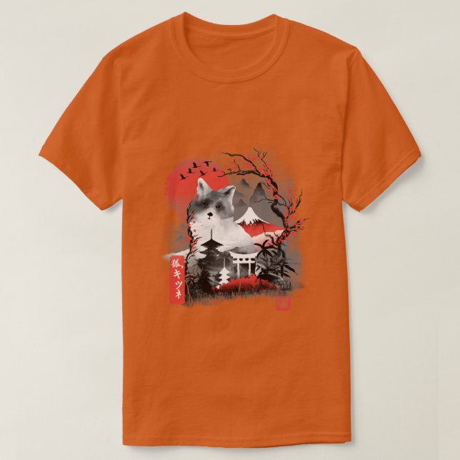 Japanischer Fox Watercolor T-Shirt (Design vorne)
