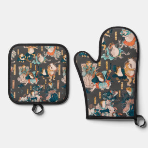 Japanischer Frog ukiyo-e Froggies Ofenhandschuh & Topflappen-Set