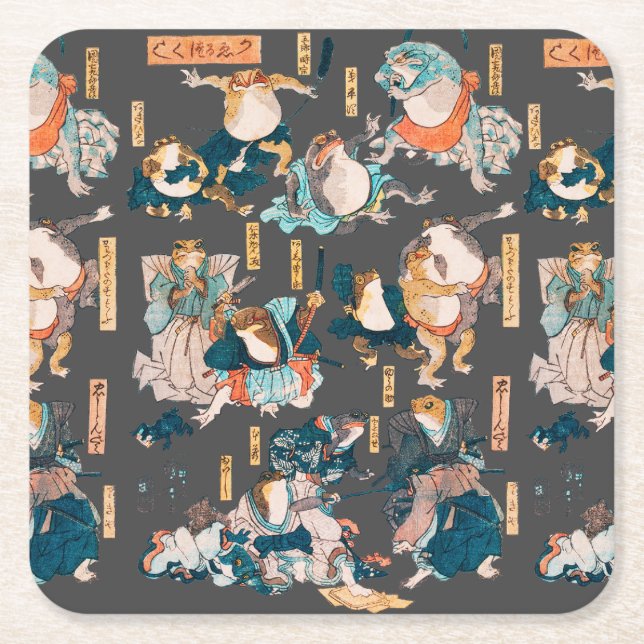 Japanischer Frog ukiyo-e Froggies Rechteckiger Pappuntersetzer (Vorderseite)