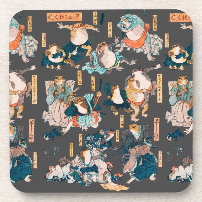 Japanischer Frog Woodblock Ukiyo-e-anime Held Getränkeuntersetzer (Vorderseite)