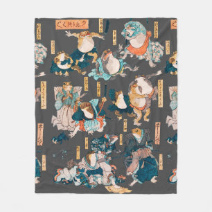 Japanischer Frosch-Holzschnitt Kuniyoshi Ukiyo-e Fleecedecke