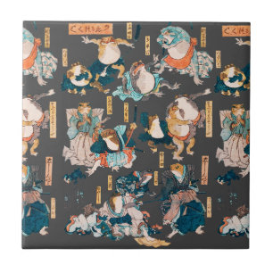 Japanischer Frosch-Holzschnitt Kuniyoshi Ukiyo-e Fliese