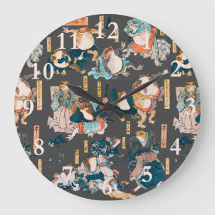 Japanischer Frosch-Holzschnitt Kuniyoshi Ukiyo-e Große Wanduhr