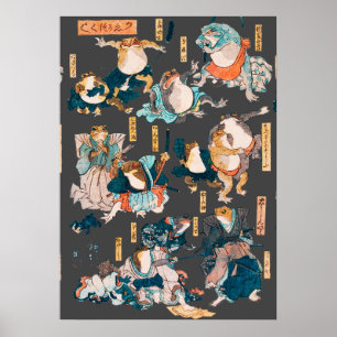 Japanischer Frosch-Holzschnitt Kuniyoshi Ukiyo-e Poster