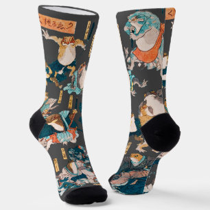Japanischer Frosch-Holzschnitt Kuniyoshi Ukiyo-e Socken
