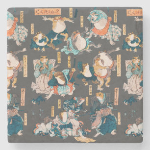 Japanischer Frosch-Holzschnitt Kuniyoshi Ukiyo-e Steinuntersetzer
