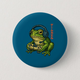Japanischer Gamer Frosch Kunst Männer Frauen Junge Button