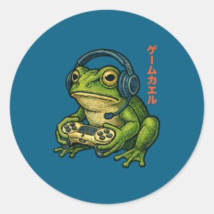 Japanischer Gamer Frosch Kunst Männer Frauen Junge Runder Aufkleber