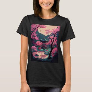 Japanischer Garten Cherry Blossom Brücke Schrein r T-Shirt