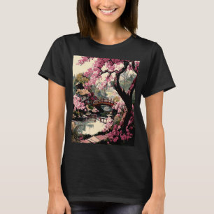 Japanischer Garten Cherry Blossom Brückenmalerei s T-Shirt