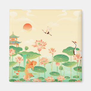 Japanischer-Garten-Koi-Teich und Seerosen Kunst Magnet