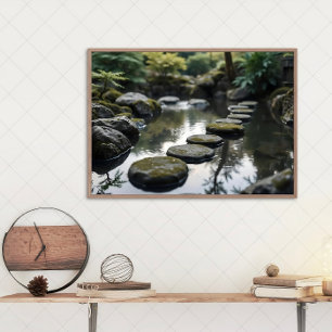 Japanischer Garten-Teich mit Zen-Steinen Leinwanddruck