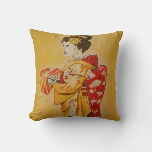 Japanischer Geisha-goldgelber Hintergrund Kissen (Vorderseite)