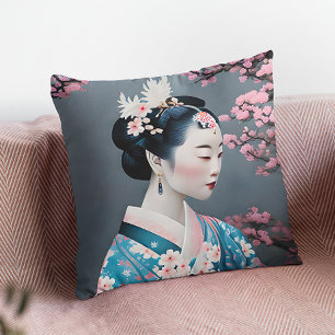 Japanischer Geisha in einem Kirschgarten Kissen