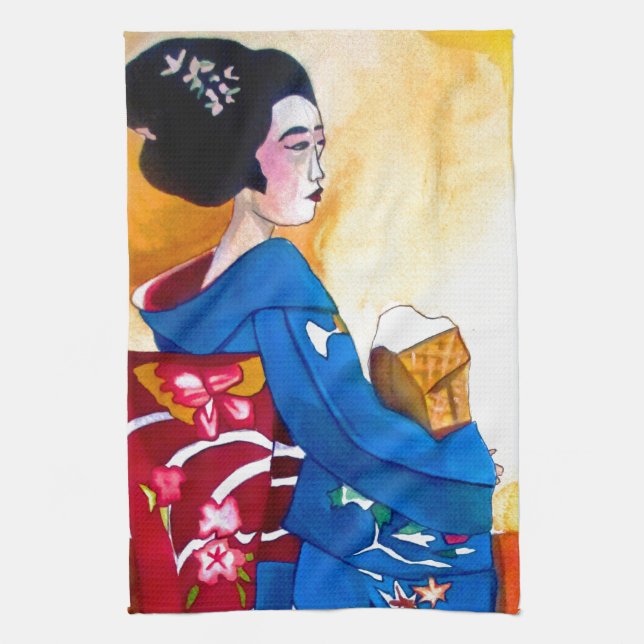 Japanischer Geisha mit blauem Kimono Handtuch (Vertikal)