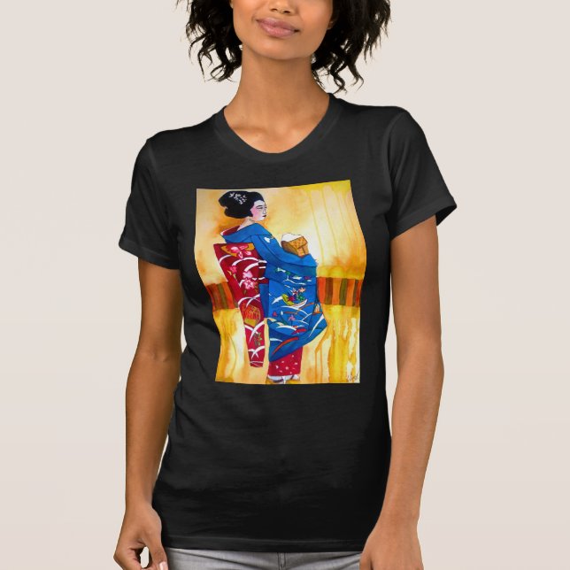 Japanischer Geisha mit blauem Kimono T-Shirt (Vorderseite)