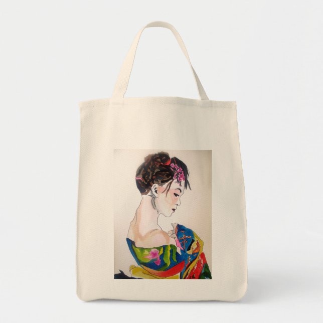 Japanischer Geisha mit blauem Kimono Tragetasche (Vorne)