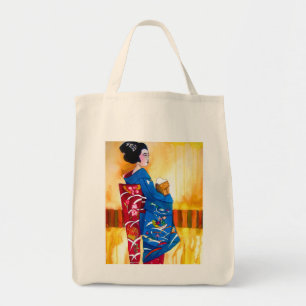 Japanischer Geisha mit blauem Kimono Tragetasche