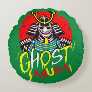 Japanischer Geist-Samurai-Kampfsport im Retro-Stil Rundes Kissen