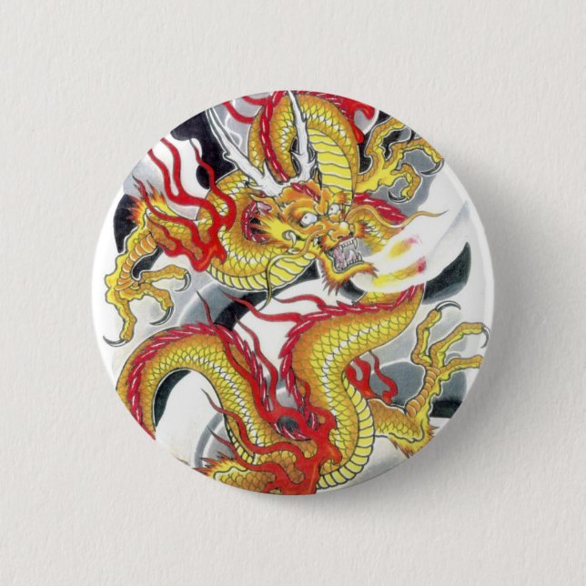 Japanischer Gelber Drache Button (Vorderseite)