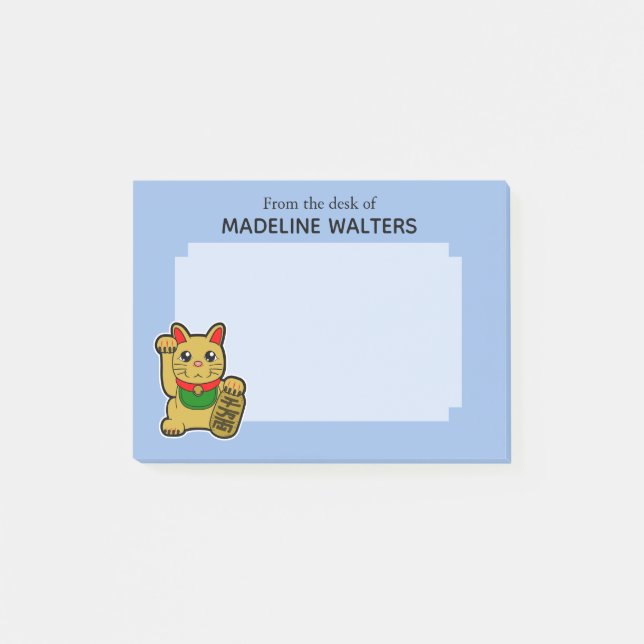 Japanischer Golden Beckonkoning Cat Personalisiert Post-it Klebezettel (Vorderseite)