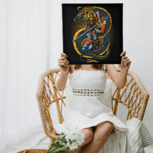 Japanischer Goldener Drache und Samurai Warrior Poster