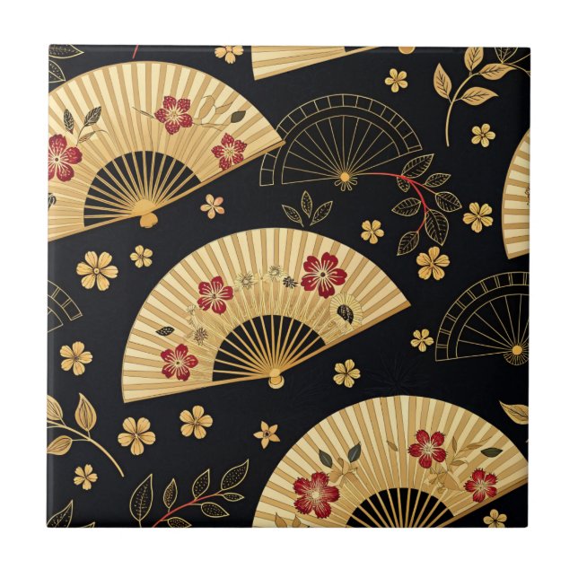 Japanischer Goldfächer-Sakura-Muster Fliese (Vorderseite)