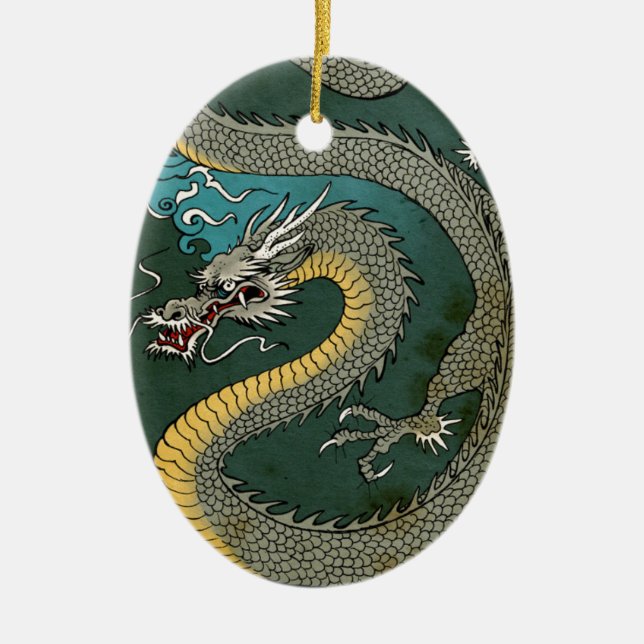 JAPANISCHER GRAUER DRACHE KERAMIKORNAMENT (Vorne)