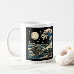 Japanischer Holzschnitt Große Welle Fisch Sternenn Kaffeetasse