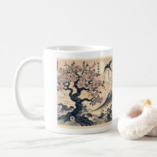 Japanischer Holzschnitt Kirschblüten Kranich Berg  Kaffeetasse