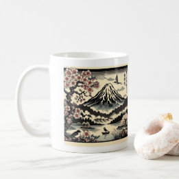 Japanischer Holzschnitt Kirschblüten Sonne Mount F Kaffeetasse