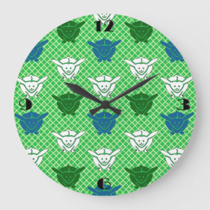 Japanischer Kaninchendruck, grün, blau und weiß Große Wanduhr