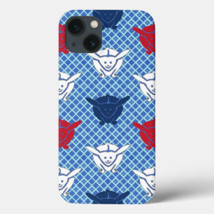 Japanischer Kaninchenprint, grün, blau und weiß iPhone 13 Hülle