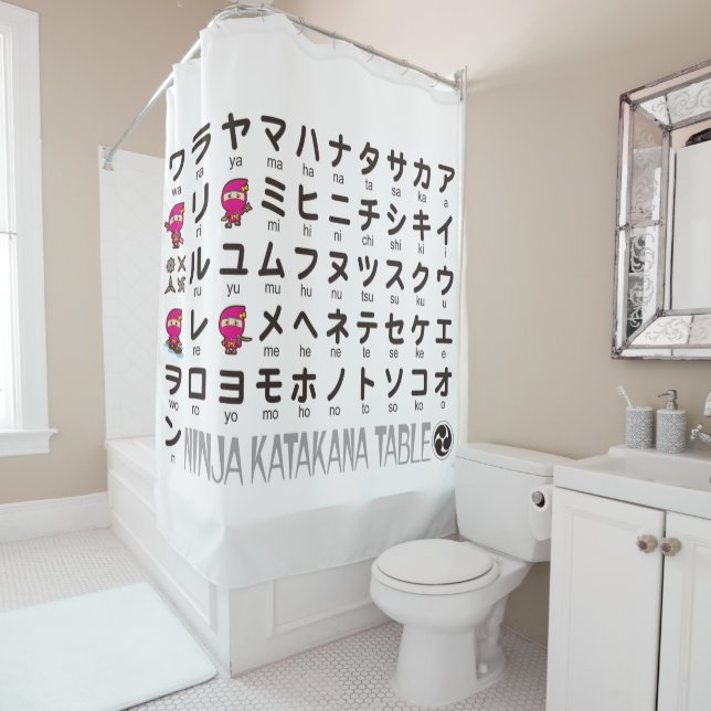 Japanischer Katakana-Tisch (Ninja Girl) Duschvorhang (Beispiel)