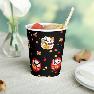 Japanischer Kawaii Daruma Tanuki Kokeshi Pappbecher