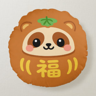 Japanischer Kawaii-Daruma-Tanuki Rundes Kissen