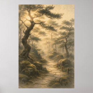 Japanischer Kiefernwald Japandi-Wandkunstposter Poster