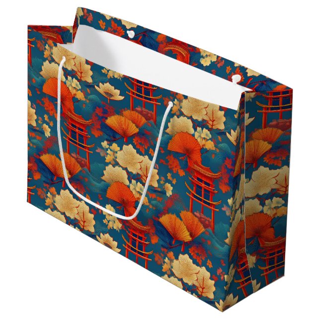 Japanischer Kimono Muster Geschenktasche Große Geschenktüte (Vorderseite Schrägansicht)