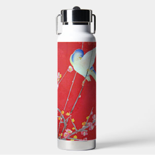 Japanischer KIMONO Stoff, Blaue Vogel Trinkflasche