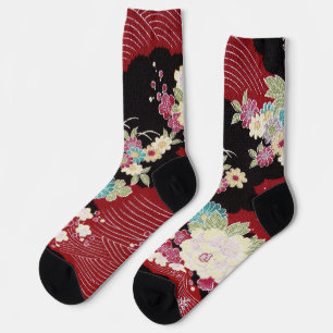 Japanischer KIMONO-Stoff, Blumenmuster Socken