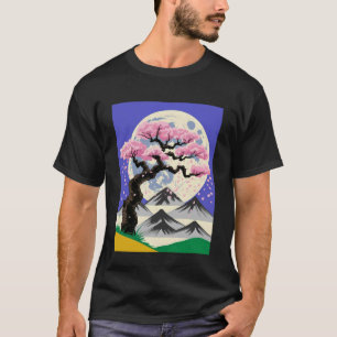 Japanischer Kirschbaum Blütenmond Berg Nacht A T-Shirt