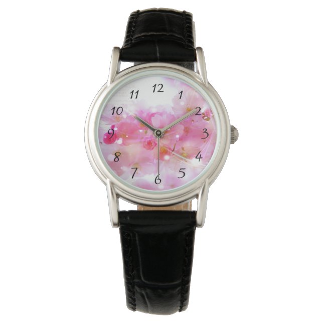 Japanischer Kirschbaum mit pastellrosa Blüten Armbanduhr (Vorderseite)
