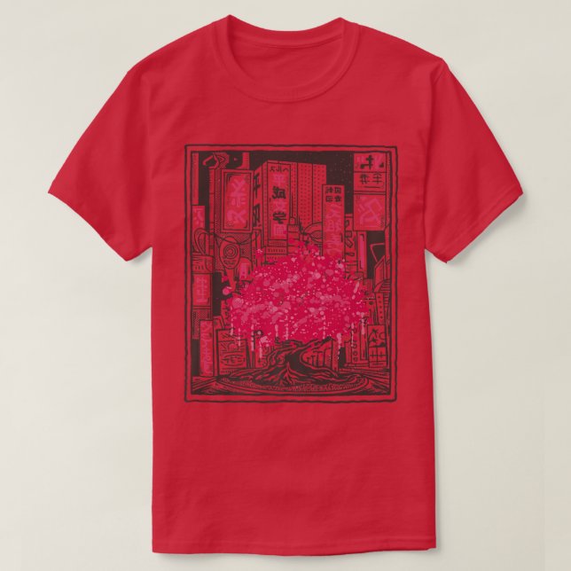 Japanischer Kirschblossom Tree Stadt Sakura Anime  T-Shirt (Design vorne)