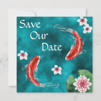 Japanischer Koi Fisch, Kirschblüten Hochzeit Geret Save The Date