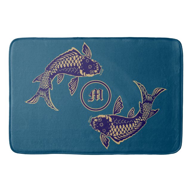 Japanischer Koi-Fisch-Monogramm Badematte (Vorderseite)