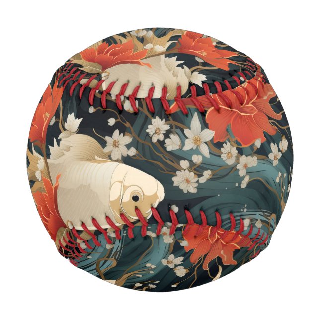 Japanischer Koi Fisch Nahtloses Muster Baseball (Vorderseite)